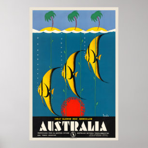 Póster Gran Barrera de Coral Queensland Australia Vintage