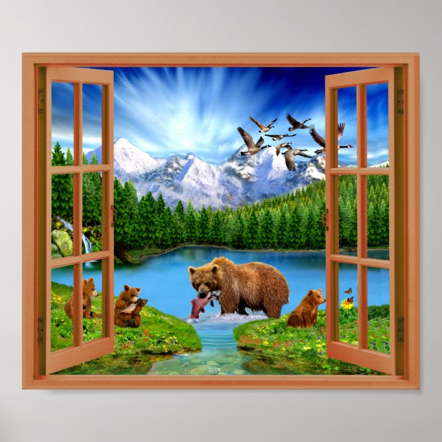 Póster Gran Bear Wilderness Fake Window Poster (Frente)