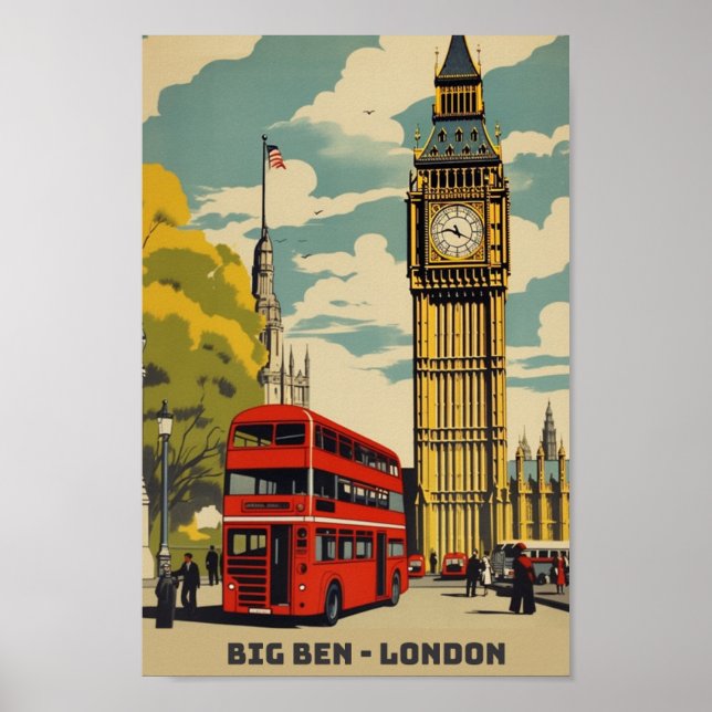 Póster Gran Ben Londres Famoso Viaje Viejo Lugar (Frente)