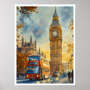 Póster Gran Ben Londres Inglaterra Ilustracion de Viajes 