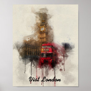 Póster Gran ben y poster de autobús rojo en Londres