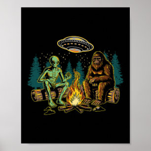 Póster Gran Campamento de Extraterrestres Bigfoot Fogata 