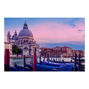 Póster Gran Canal con góndolas e iglesia en Venecia