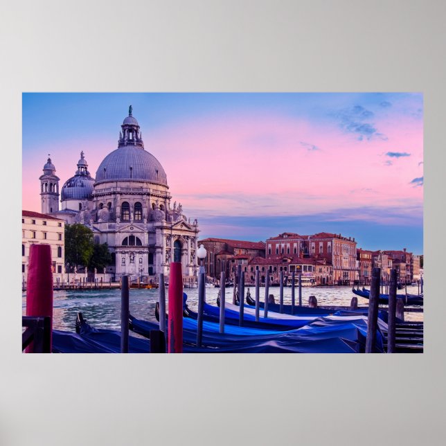 Póster Gran Canal con góndolas e iglesia en Venecia (Frente)