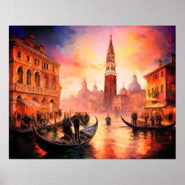 Póster Gran Canal de Venecia, góndolas y San Marco |