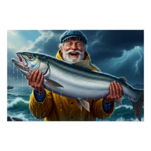 Póster Gran captura de pescado del pescador Océano