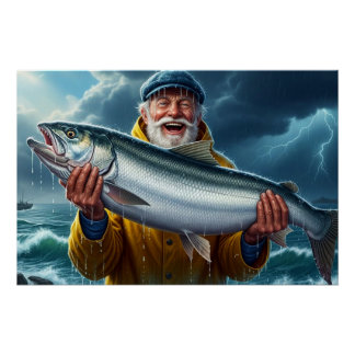 Póster Gran captura de pescado del pescador Océano