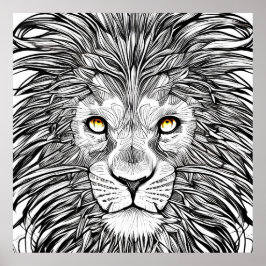 Póster Gran cara de león | Blanco y negro