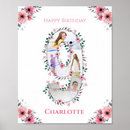 Póster Gran Chica de cumpleaños Collage de fotos Flor ros