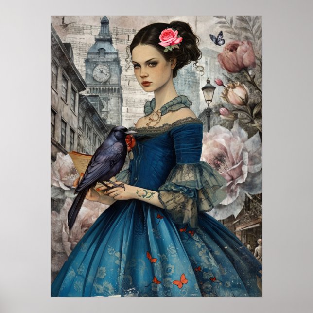 Póster Gran Chica gótico victoriano y florals Londres (Frente)