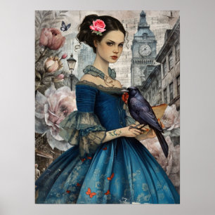 Póster Gran Chica gótico victoriano y florals Londres