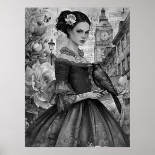Póster Gran Chica gótico victoriano y florals Londres