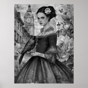 Póster Gran Chica gótico victoriano y florals Londres