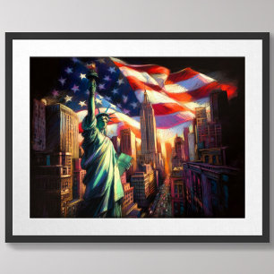 Póster Gran Ciudad Patriótica Estados Unidos Estatua de l