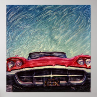 Póster Gran Coche Rojo Vintage