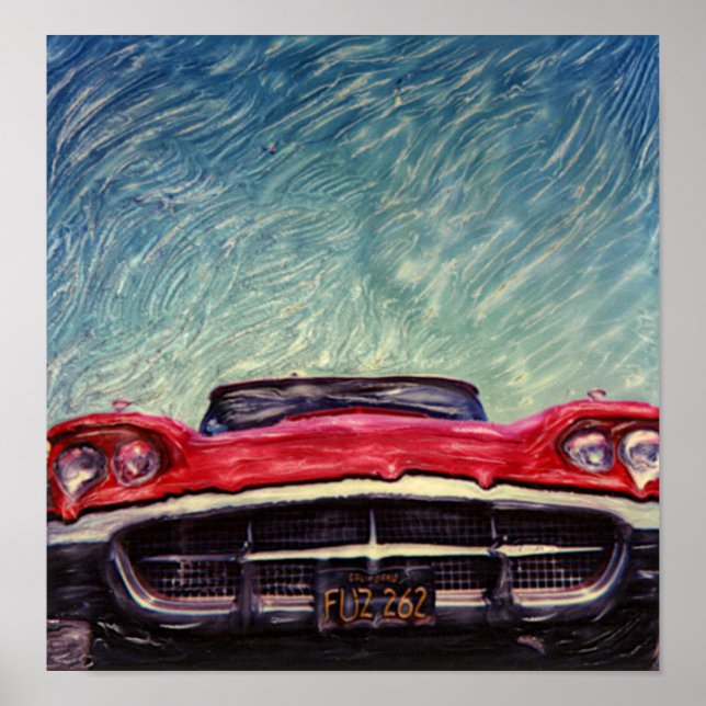 Póster Gran Coche Rojo Vintage (Frente)