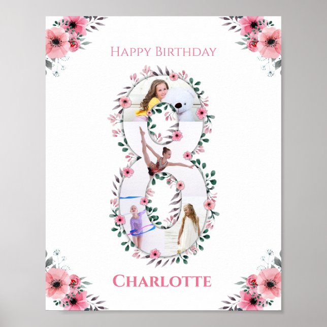 Póster Gran Collage de fotos Chica de cumpleaños 8 Flor r (Frente)