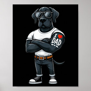Póster Gran Dane Amo A Papá Gracioso Tatuaje De Perro