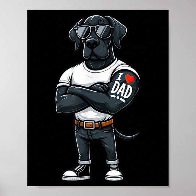 Póster Gran Dane Amo A Papá Gracioso Tatuaje De Perro (Frente)