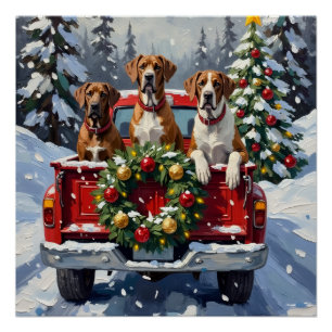 Póster Gran Danés Camión Rojo de Navidad Fiesta