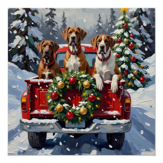 Póster Gran Danés Camión Rojo de Navidad Fiesta (Anverso)
