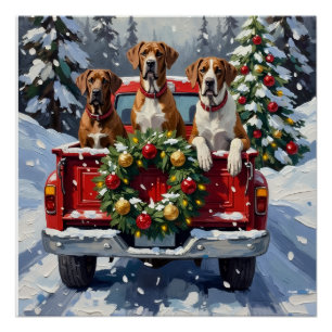 Póster Gran Danés Camión Rojo Navidad Festejo