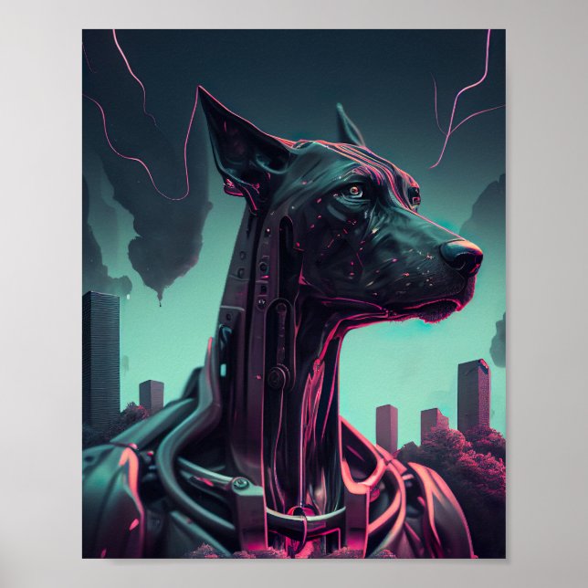 Póster Gran danés futurista El compañero robótico (Frente)