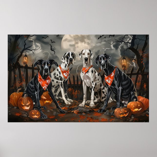 Póster Gran Danés Halloween Espeluznante (Frente)