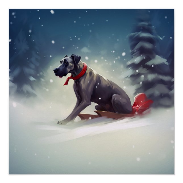 Póster Gran Danés Navidad nieve invierno (Anverso)