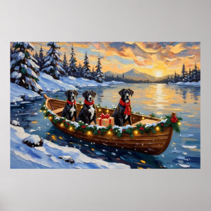 Póster Gran Danés Navideño Barco Fiesta