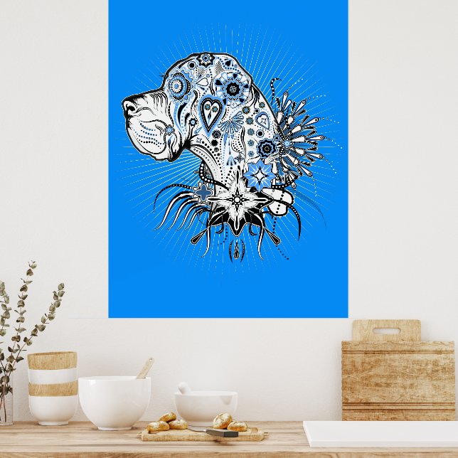 Póster Gran danés sobre azul (Cocina)