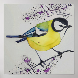 Póster Gran dibujo de aves en tetas, pájaro británico dib