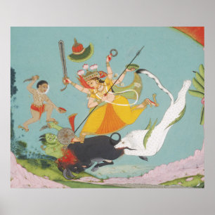 Póster Gran diosa Durga matando al demonio Búfalo