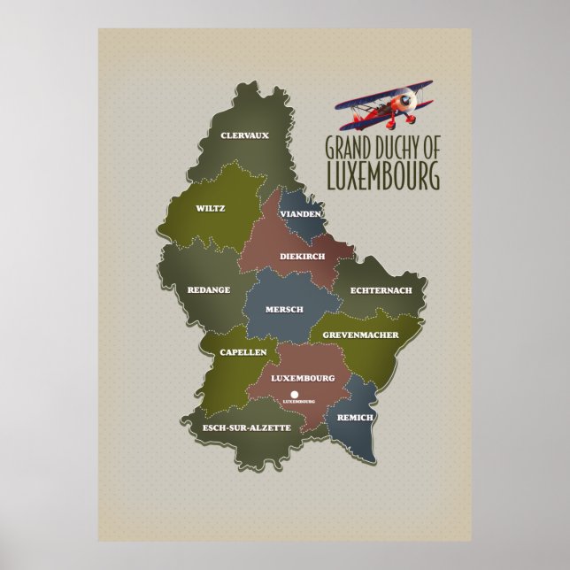 Póster Gran ducado de Luxemburgo mapa (Frente)