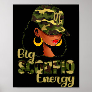 Póster Gran Energía de Escorpio Mujer Negra Gorra Camufla