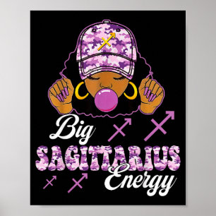 Póster Gran Energía de Sagitario Chica Afro con Camuflaje