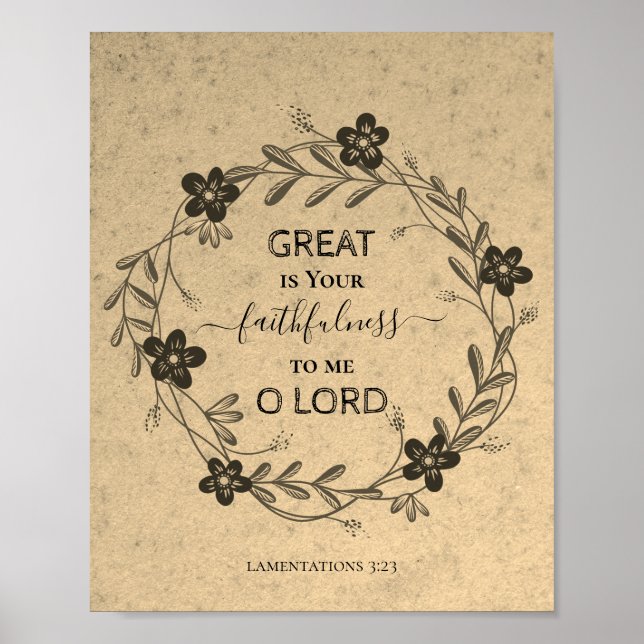 Póster GRAN ES TU FIABILIDAD Floral Rústica Cristiana (Frente)