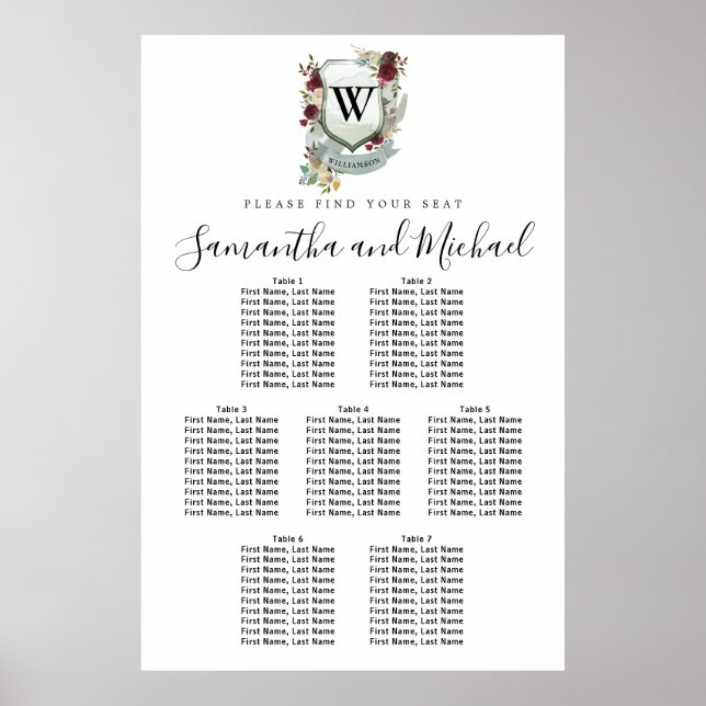 Póster Gran Escudo de flores rojas 7 tablas (Frente)
