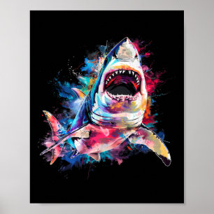 Póster Gran Escúmulo De Tiburones Blancos Buceando El Ama