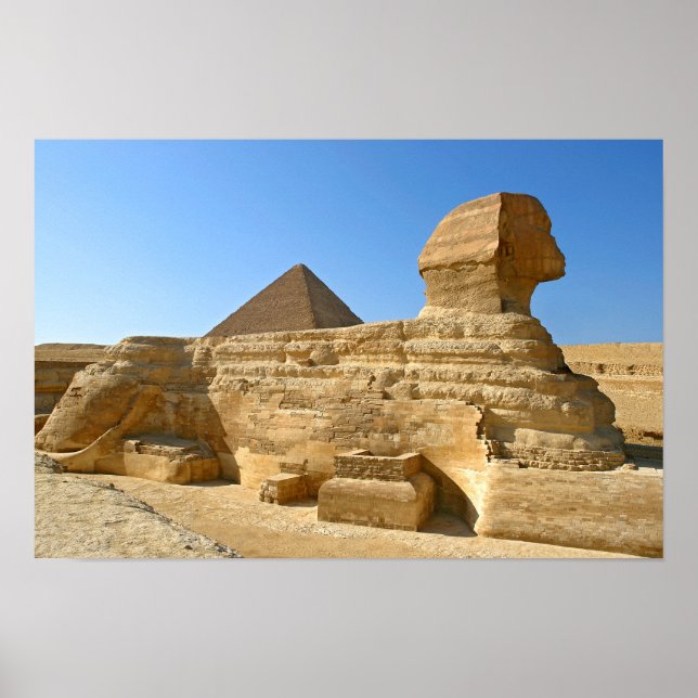 Póster Gran Esfinge de Giza con pirámide Khafre - Egipto (Frente)