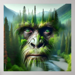 Póster Gran exposición Sasquatch doble con bosque