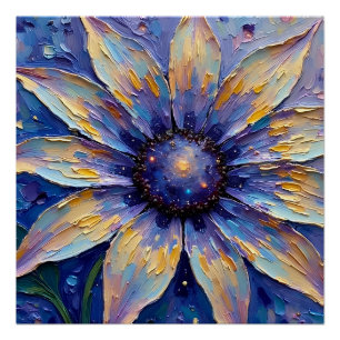 Póster Gran Flor Azul Impresionista Botánica