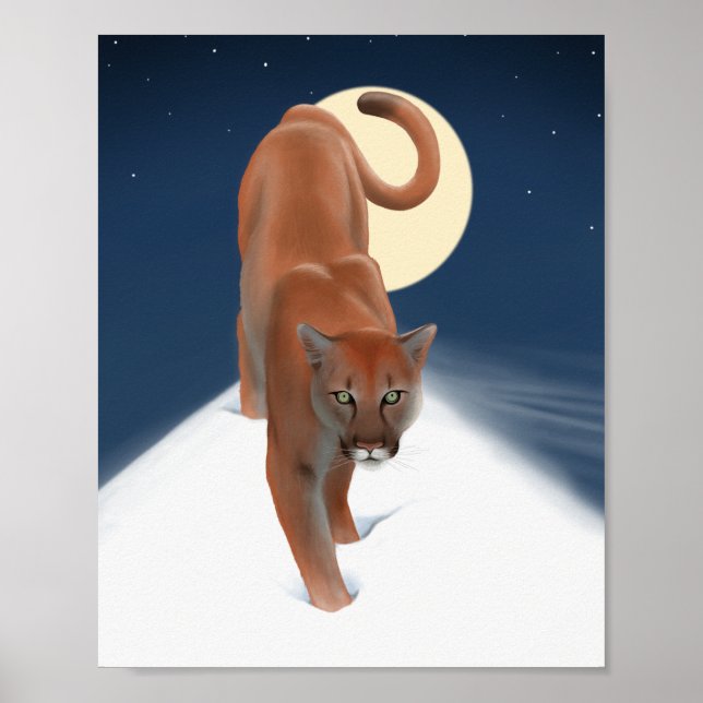 Póster Gran Gato En La Nieve De Invierno - León De Montañ (Frente)