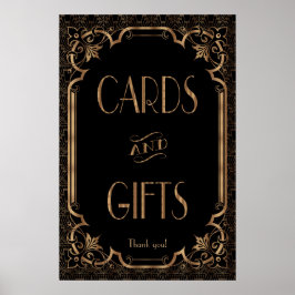 Póster Gran Gatsby Negro Art Deco Tarjetas y Rótulo de Re