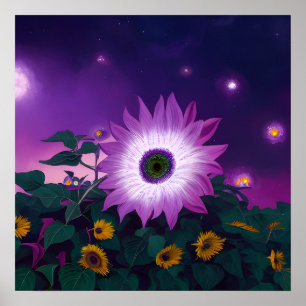 Póster Gran girasol morado en campo