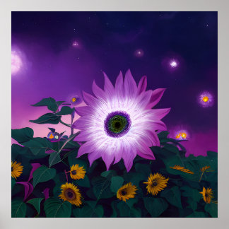 Póster Gran girasol morado en campo