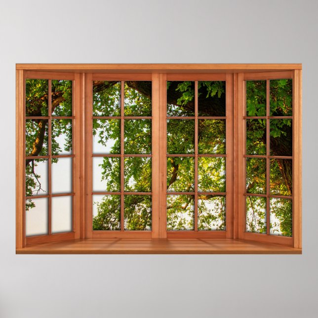 Póster Gran ilusión de ventana falsa de roble de roble de (Frente)