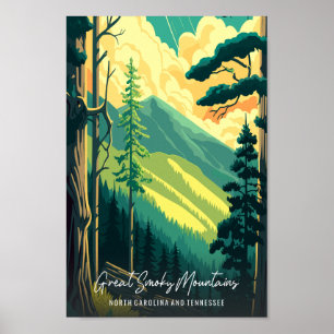 Póster Gran ilustracion de viaje vintage de las montañas