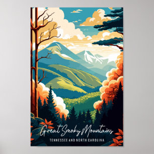 Póster Gran ilustracion de viaje vintage de las montañas