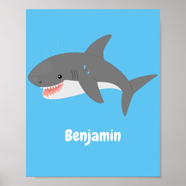 Póster Gran ilustracion personalizado feliz de tiburón bl (Frente)